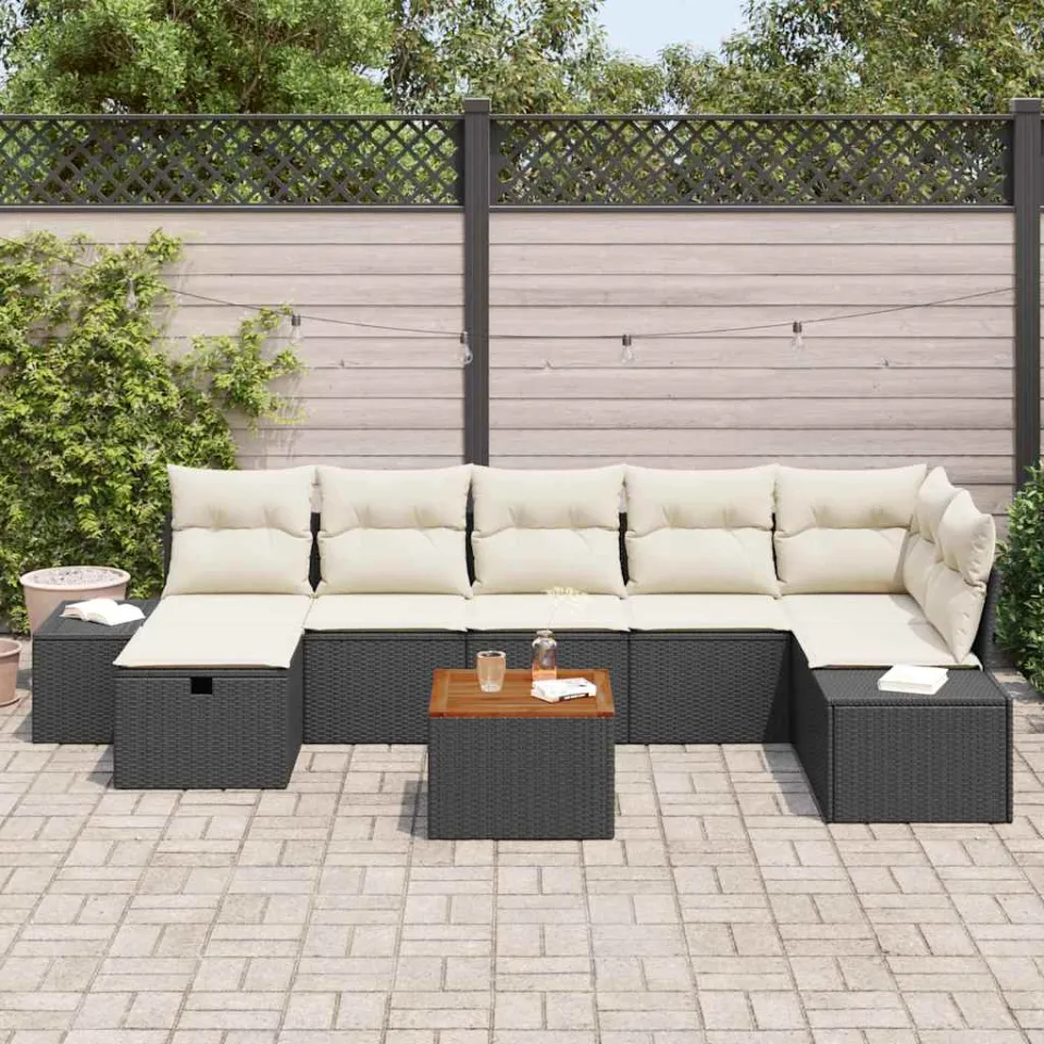 vidaXL Tuinbankenset 8 st Zwart poly rattan, foto 3