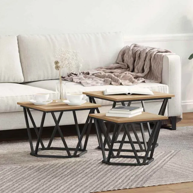vidaXL Salontafel 3 st Artisan Eiken 50 x 50 x 40 cm Bruin