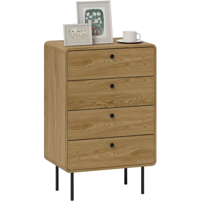 Lunpog Commode 4 tiroirs - meuble de rangement étroit avec pieds en acier - coins arrondis - 60 x 39 x 91,5 cm - chêne Eikenhout