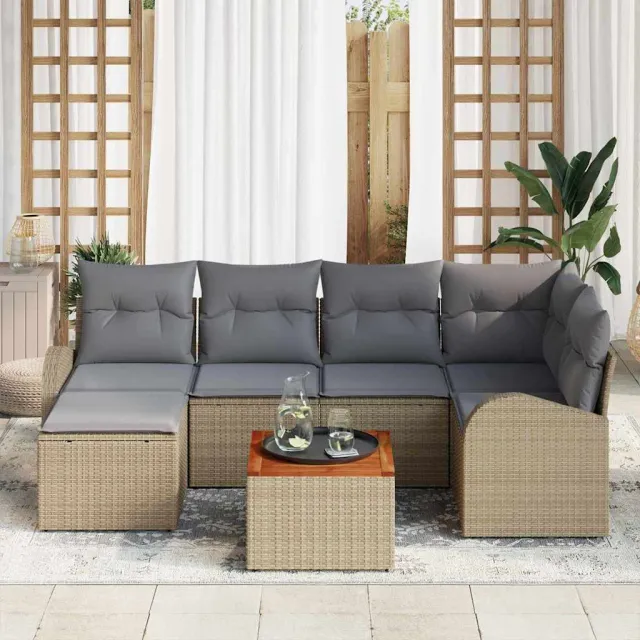 vidaXL Tuinbankenset 7 st Beige en Licht Grijs poly rattan, foto 2