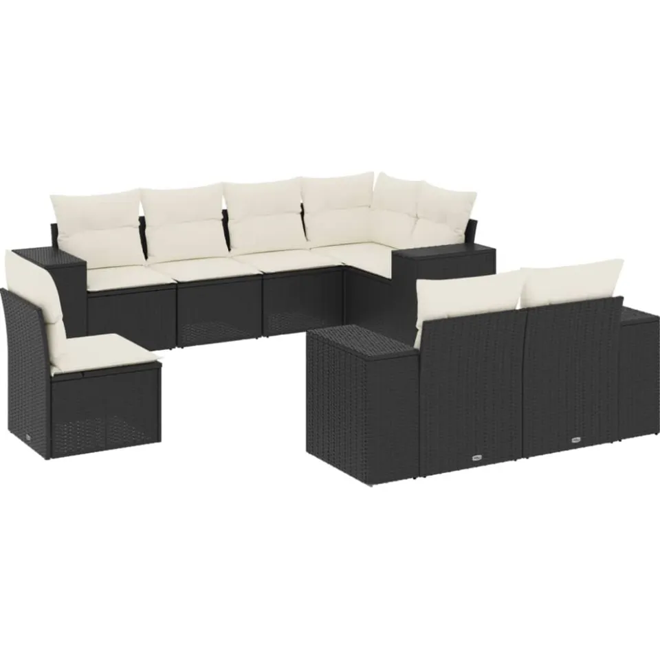 vidaXL 8-delige Loungeset met kussens poly rattan zwart, foto 3
