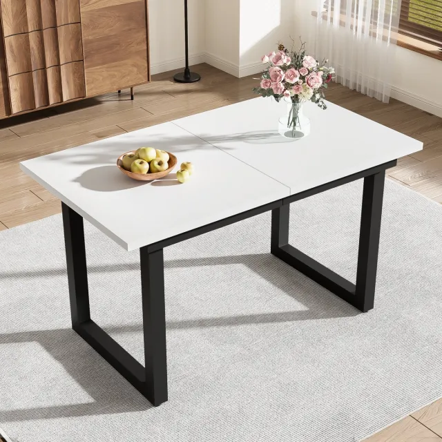 MODENUIT Eettafel - Uitschuifbaar Met Rechthoekig Blad - Voor Eetkamer En Bijeenkomsten - MDF En Metaal - Wit Zwart