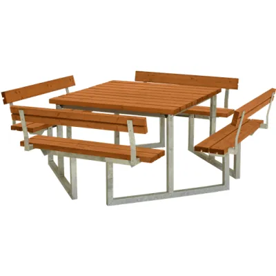 Trendyard Picknicktafel Vierkant Twist Teak 4 Rugleuningen