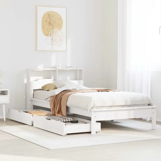 vidaXL Bed met boekenkast zonder matras grenenhout wit 75x190 cm