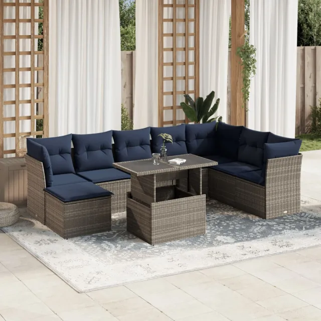 vidaXL 9-delige tuinbankset met kussens, grijs polyrotan, foto 2
