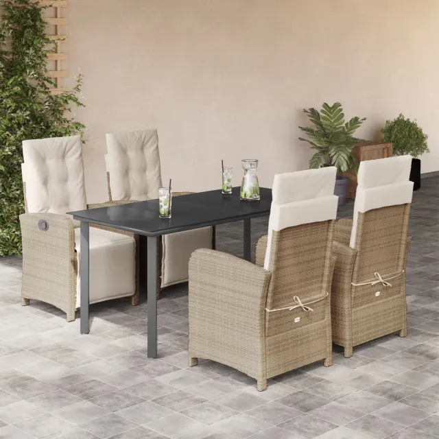 vidaXL 5-delige Tuinset met kussens poly rattan beige, foto 2