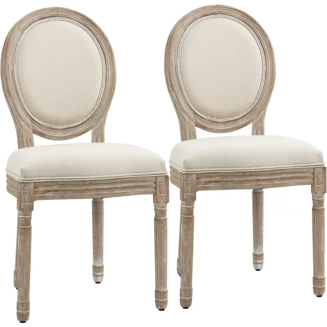 Homcom Eetkamerstoel - Rubberhout - 49x56x96cm - Crème