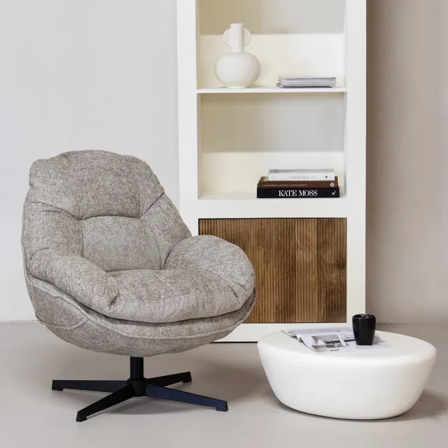 Giga Meubel Fauteuil Leonne - Stof/Metaal - Taupe