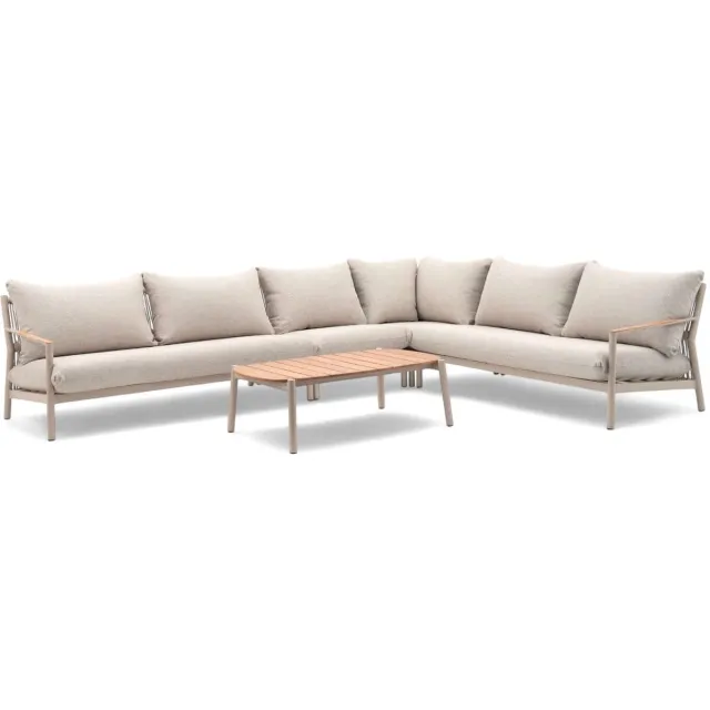 Belito Julia Hoek Loungeset 5-delig | 334 x 258 cm | Aluminium Rope | Taupe | Teak Koffietafel Beige