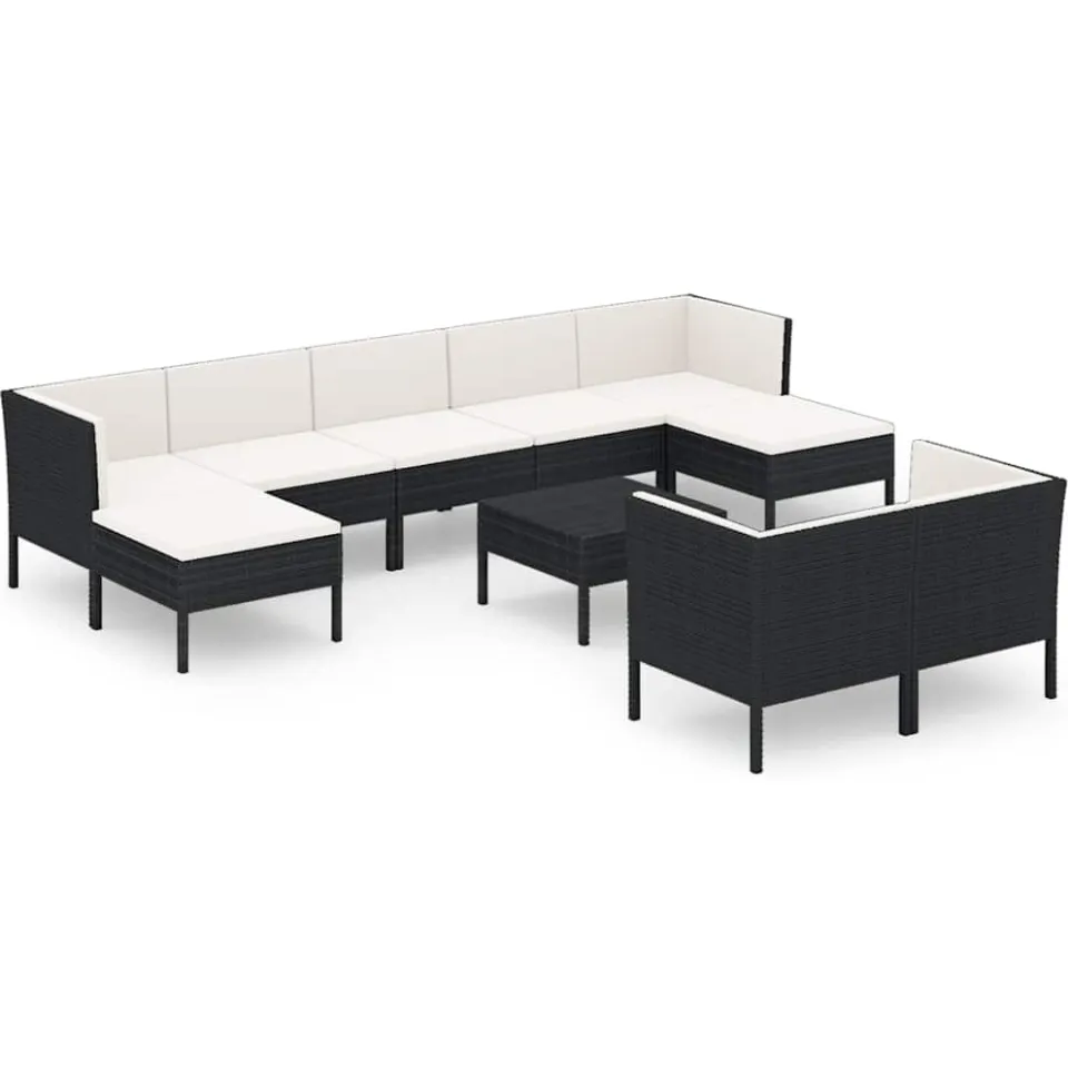vidaXL 10-delige Loungeset met kussens poly rattan zwart, foto 3
