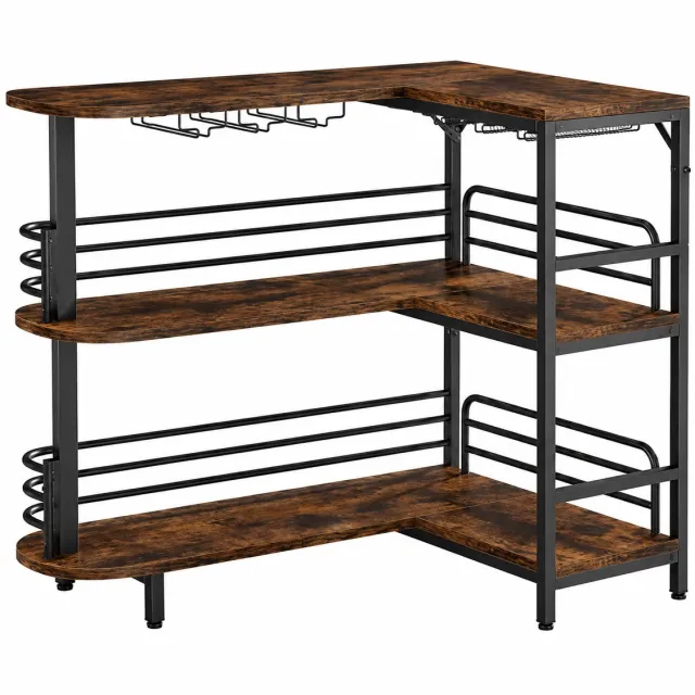 M Goods M-Goods - Bartafel Hoekmodel - L-Vormige Thuisbar - Barkast met Glazenhouder - Industriële Bartafel - Ruimtebesparend Design bruin