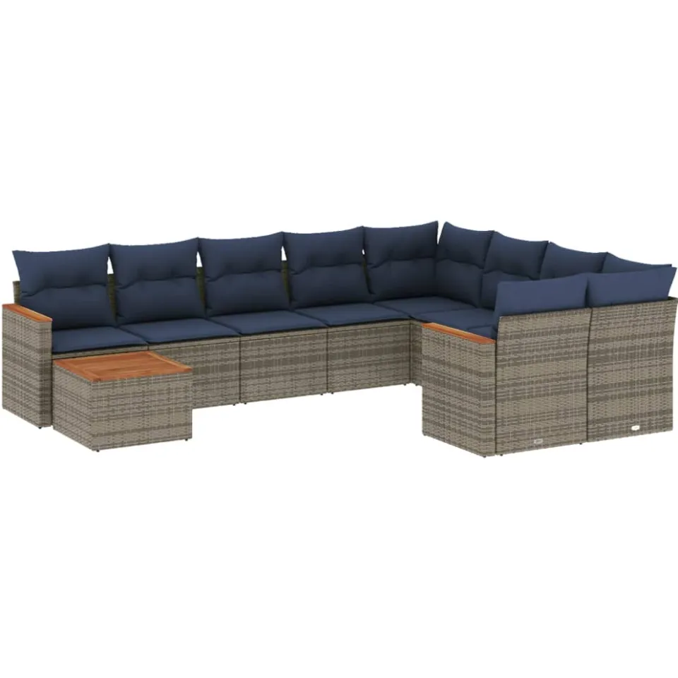 vidaXL 10-delige tuinbankset met kussens, grijs polyrotan, foto 3