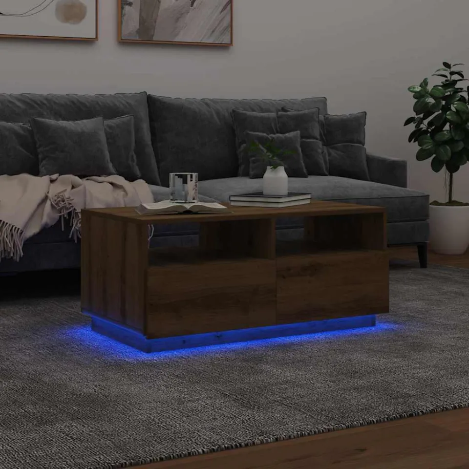 vidaXL Salontafel met LED-verlichting 90x49x40 cm artisan eikenkleurig, foto 3