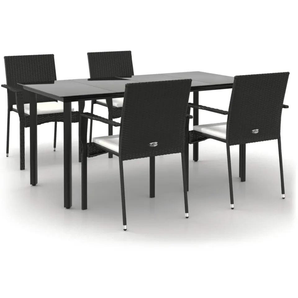 vidaXL 5-delige Tuinset met kussens poly rattan zwart, foto 3