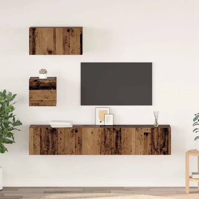 vidaXL Tv-meubelset 3 st Oud Hout Bewerkt hout Bruin