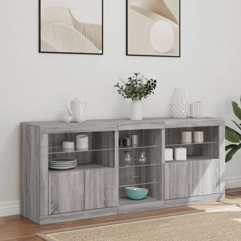 vidaXL Dressoir met LED-verlichting 162x37x67 cm grijs sonoma, foto 4
