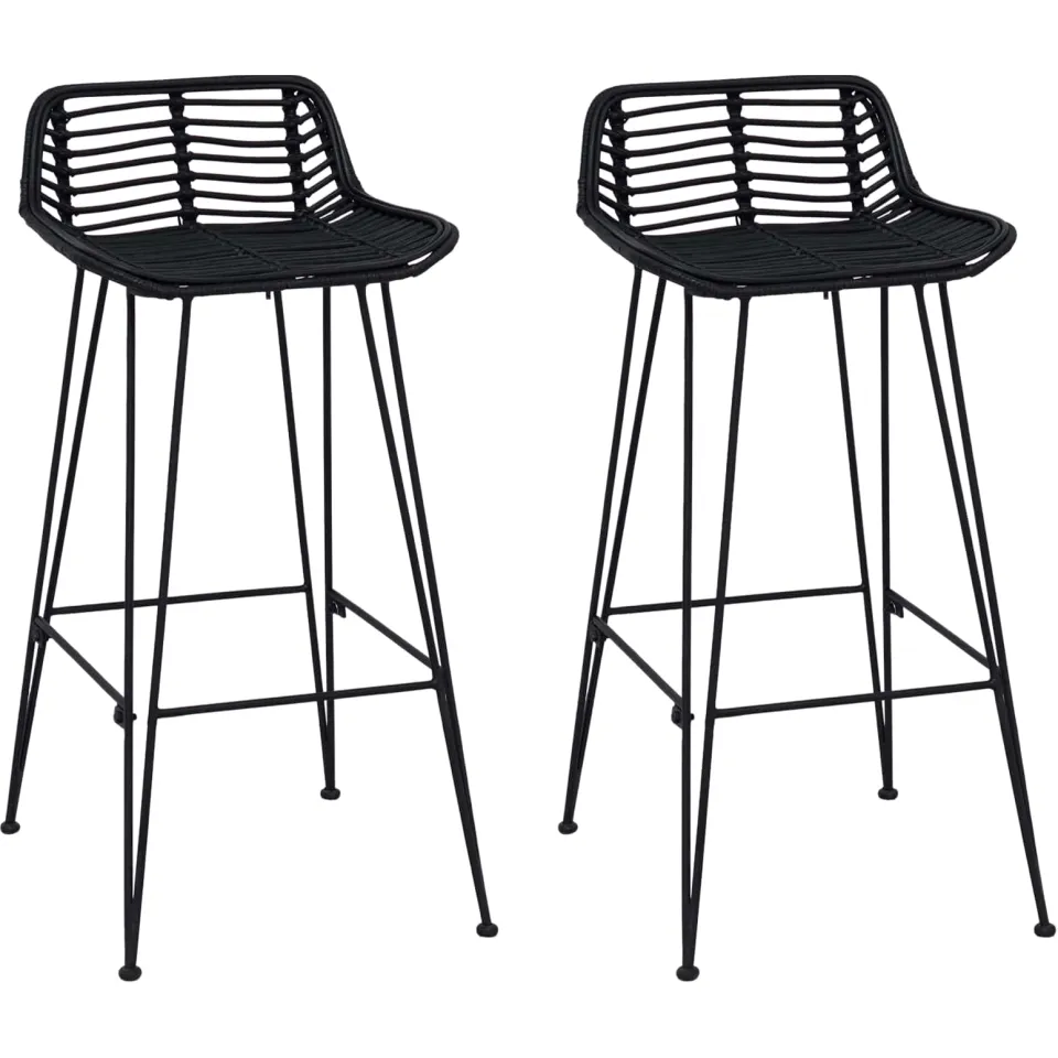 vidaXL Barkruk 2 st Zwart 44 x 46 x 91 cm Rattan en staal