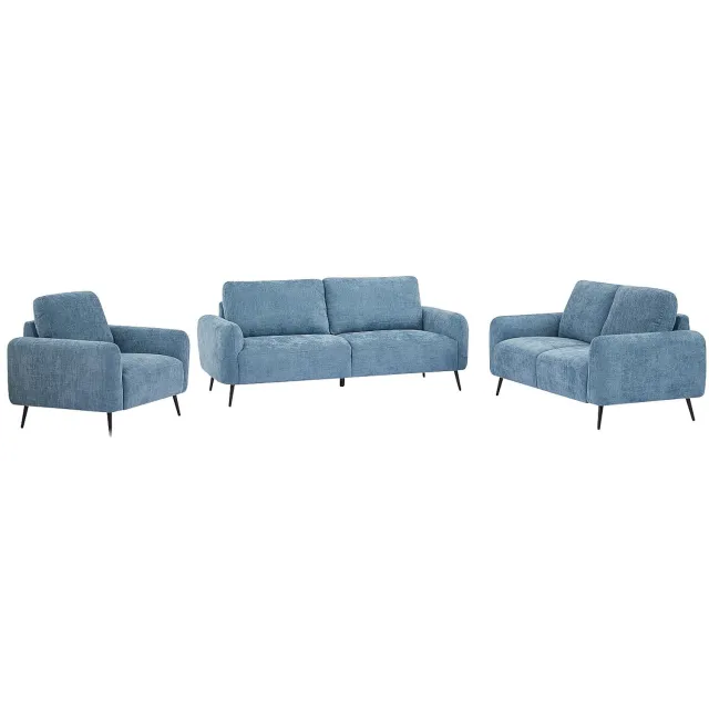 Vente-unique Bankstel 3-zits 2-zits en fauteuil in blauw getextureerde stof LETROSA