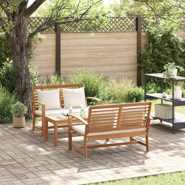 vidaXL Tuinbankenset 3 st Naturel Massief Teakhout, foto 2