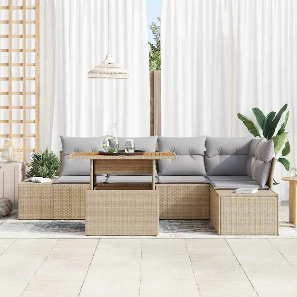 vidaXL Tuin Sofa Set 6 st Beige Poly riet, foto 3
