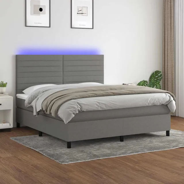 vidaXL Boxspring met matras en LED stof donkergrijs 180x200 cm grijs