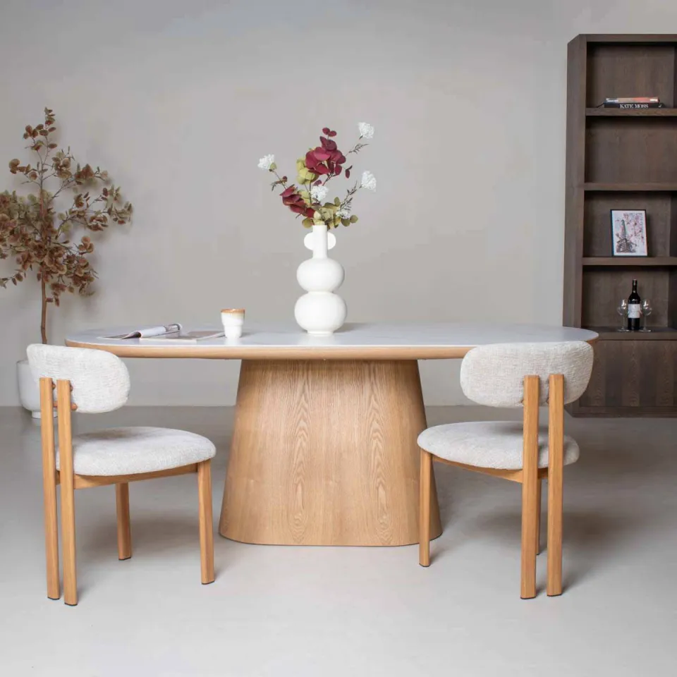 Giga Meubel Eettafel Alba - Wit Keramiek/Naturel - 200x90x77cm, foto 3