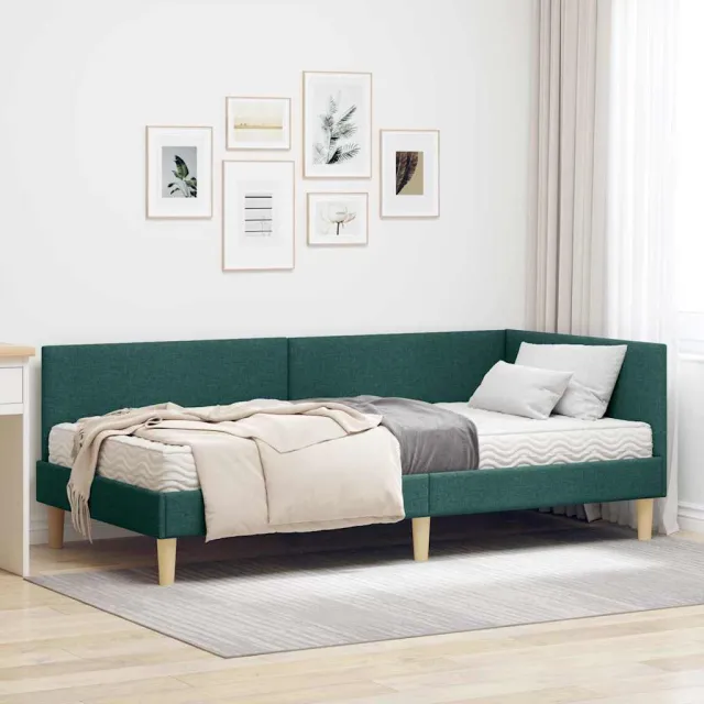 vidaXL Hoekbedframe met Matras 2 st Donkergroen 90 x 200 cm Stof