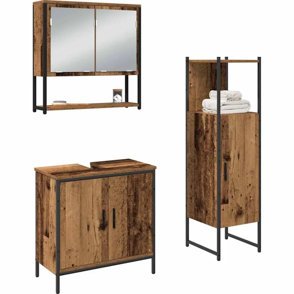 vidaXL Badkamermeubelset 3 st Bruin 33 x 33 x 113,5 cm Bewerkt hout