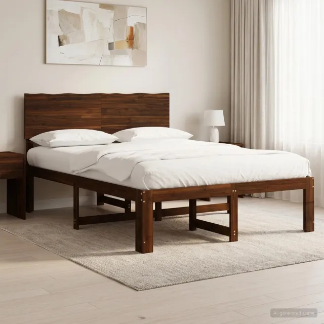 vidaXL Tweepersoonsbed met hoofdeinde ROSTOCK Donkerbruin 140 x 190 cm