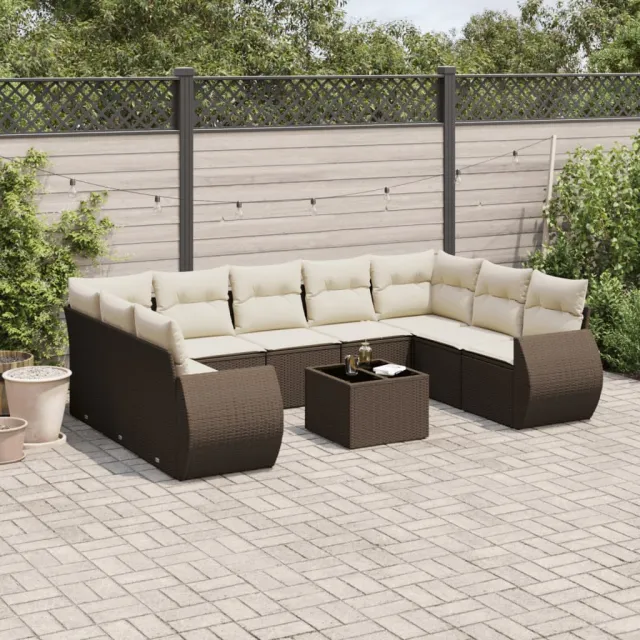 vidaXL 10-delige Loungeset met kussens poly rattan bruin, foto 2