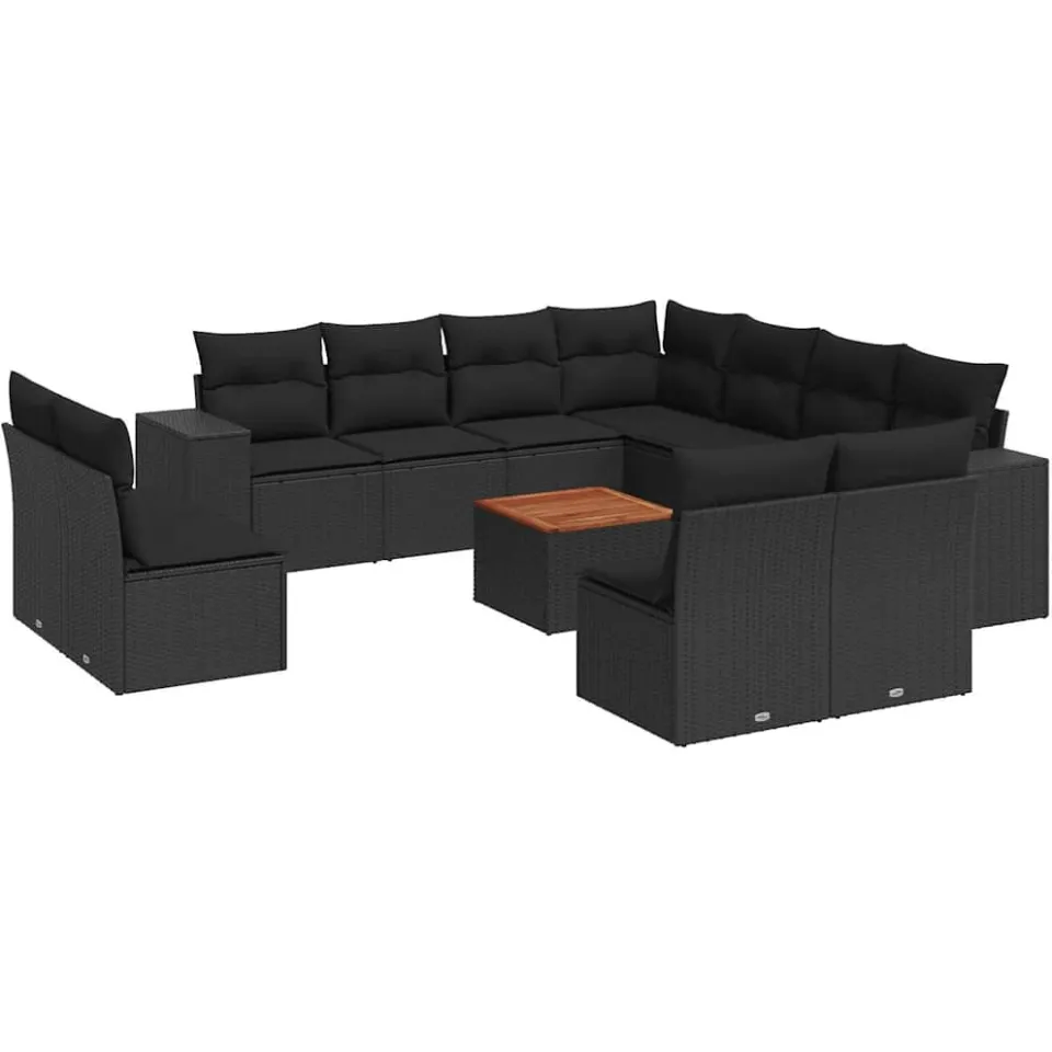 vidaXL 12-delige Loungeset met kussens poly rattan zwart, foto 3