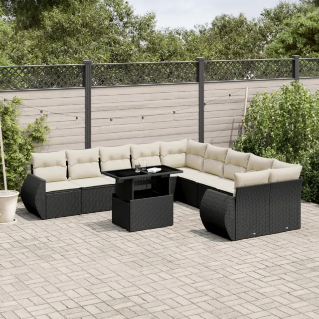 vidaXL 11-delige Loungeset met kussens poly rattan zwart, foto 2