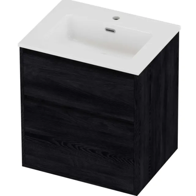Proline Tribute Badmeubelset Porselein Elegant 1 Gat 60x46x67 cm Glans Wit Black Oak