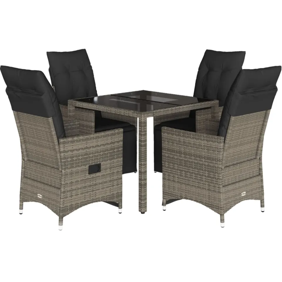 vidaXL 5-delige Bistroset met kussens poly rattan grijs, foto 3