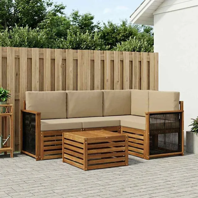 vidaXL Buiten bankenset 5 st 4-zits Natuurlijk en Beige
