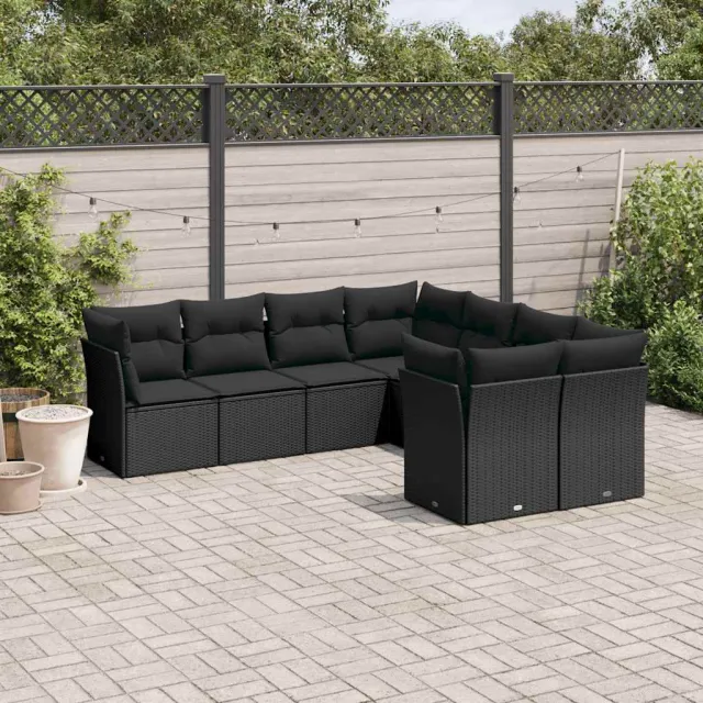 vidaXL 8-delige Loungeset met kussens poly rattan zwart, foto 2