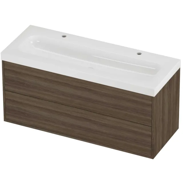 Proline Haga Badmeubelset Polystone Mezza 2 Kraangaten 120x46x58 cm Glans Wit Vital Oak Eiken