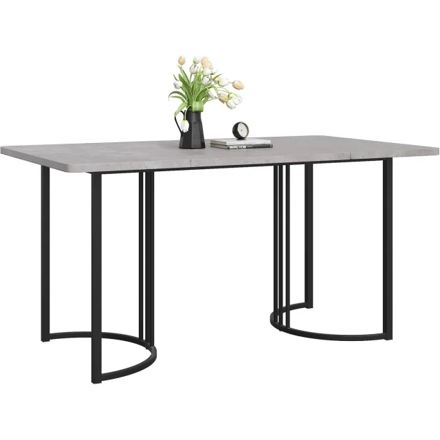 COVREO Eettafel 140 x 80 x 75 cm - grijs MDF tafelblad met marmerlook fineer en metalen frame