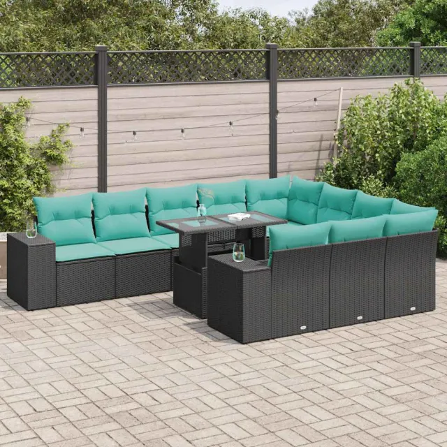 vidaXL 11-delige Loungeset met kussens poly rattan acacia zwart Bruin