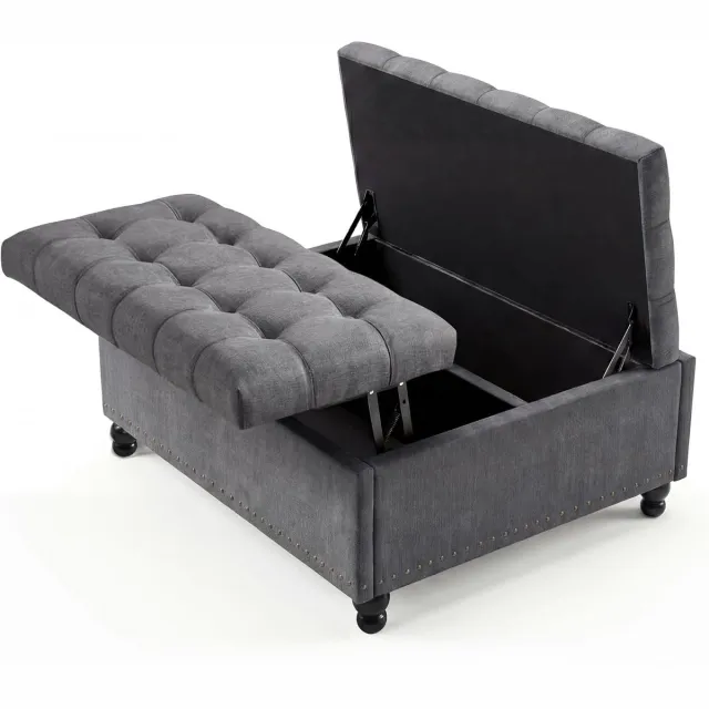 HOERFURIY Ottomane - 36" grote vierkante opbergottomane - multifunctionele voetsteun met opbergruimte - voor de woonkamer en slaapkamer - 90×90×45 cm - grijs grils