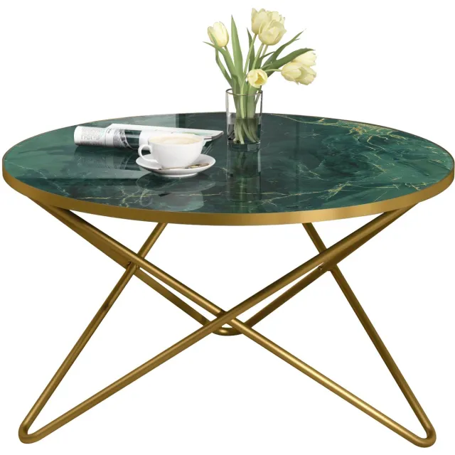 HOLTICO Modern - Ronde bijzettafel - Marmerpatroon blad -groene kleur - Binnen en buiten bruikbaar