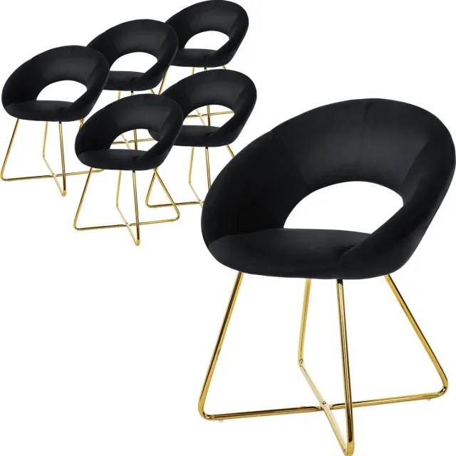 ml-design eetkamerstoelen set van 6 fluweel, zwart, woonkamerstoel met ronde rugleuning gestoffeerde stoel met goudkleurige metalen poten ergonomische eettafelstoel keukenstoel kuipstoel kaptafelstoel
