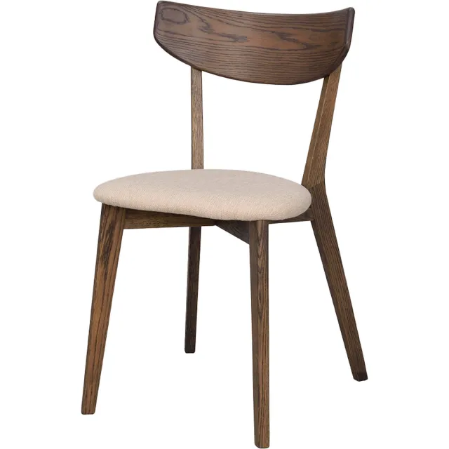 Rowico Home Ami Eetkamerstoel Donker Eiken - met Beige Zitkussen - Hout - Massief Eiken - Scandinavisch - Japandi - Donkerbruin