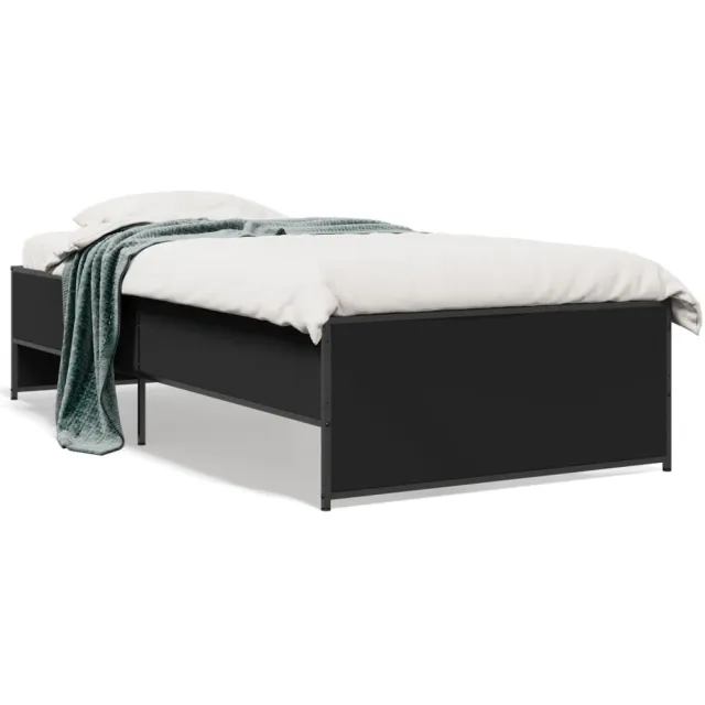 vidaXL Bedframe bewerkt hout en metaal zwart 100x200 cm