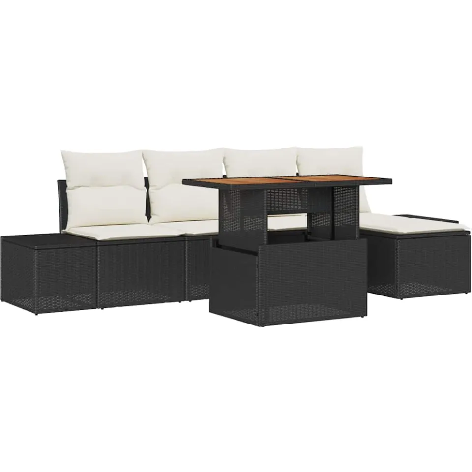 vidaXL Tuinbankenset 6 st Zwart poly rattan