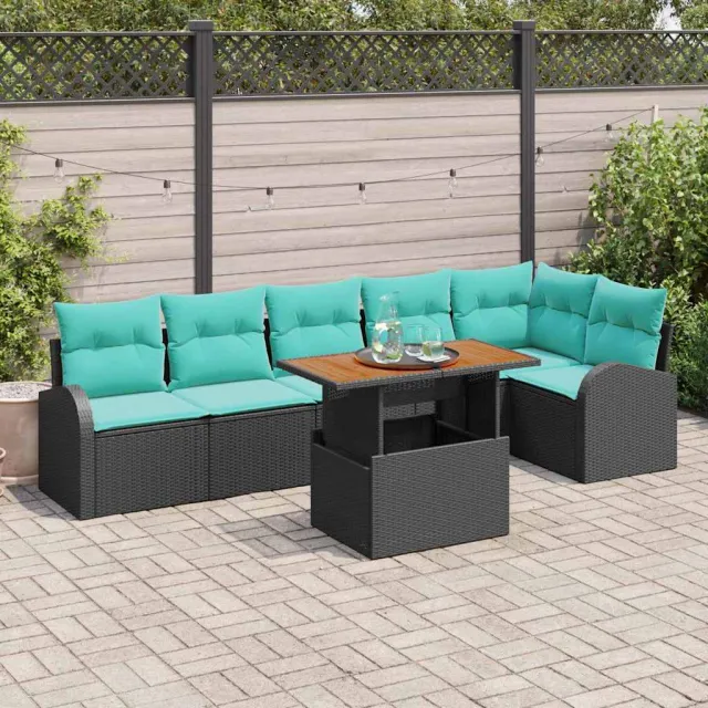 vidaXL Tuin Sofa Set 7 st Zwart Poly riet, foto 2