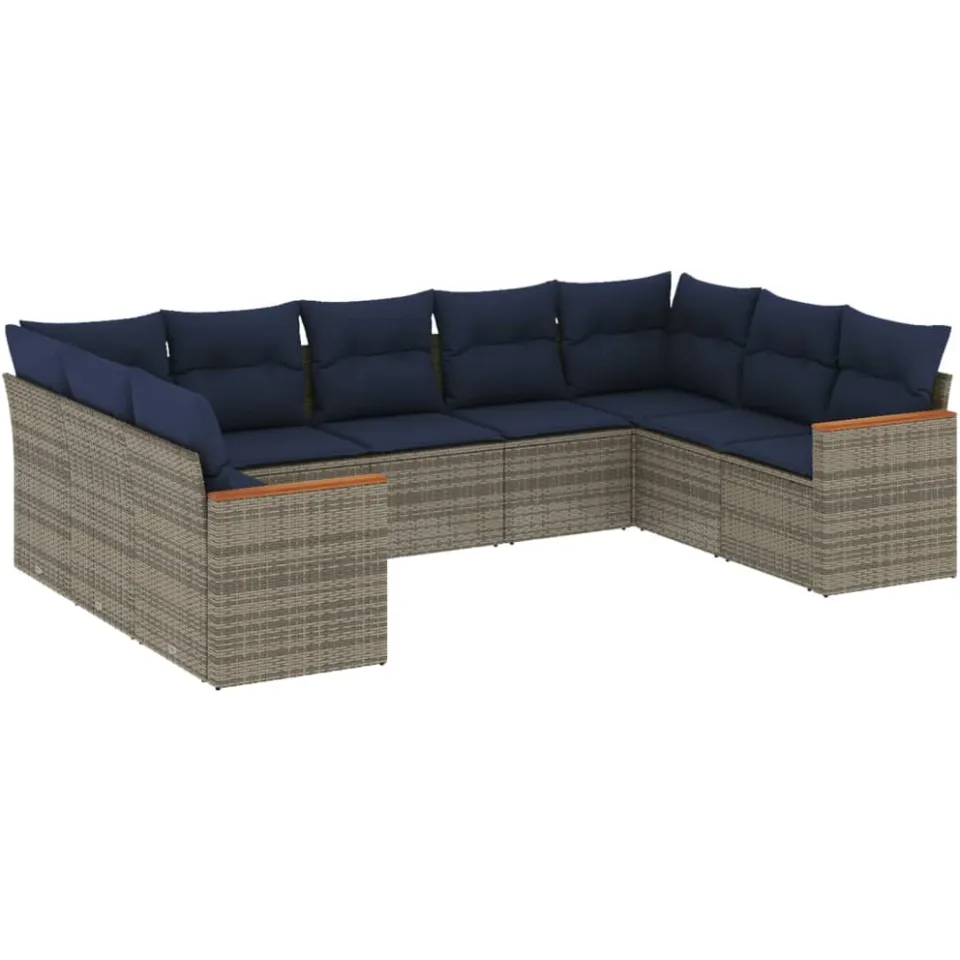 vidaXL 9-delige tuinbankset met kussens, grijs polyrotan, foto 3