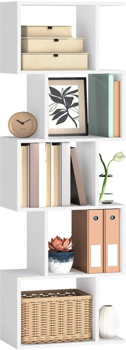 Famanu Vrijstaande boekenkast met 5 lagen, afmetingen 24 x 40 x 159 cm, ideaal voor boeken en decoratie Wit