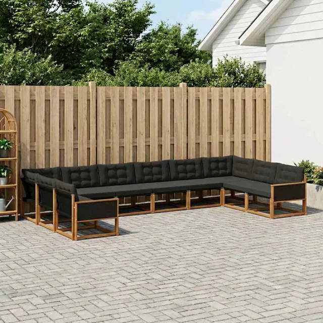 vidaXL Buiten bankenset 10 st 10-zits Naturel en Zwart Bruin