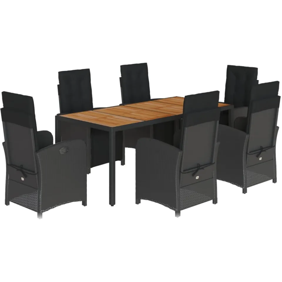 vidaXL 7-delige Tuinset met kussens poly rattan zwart